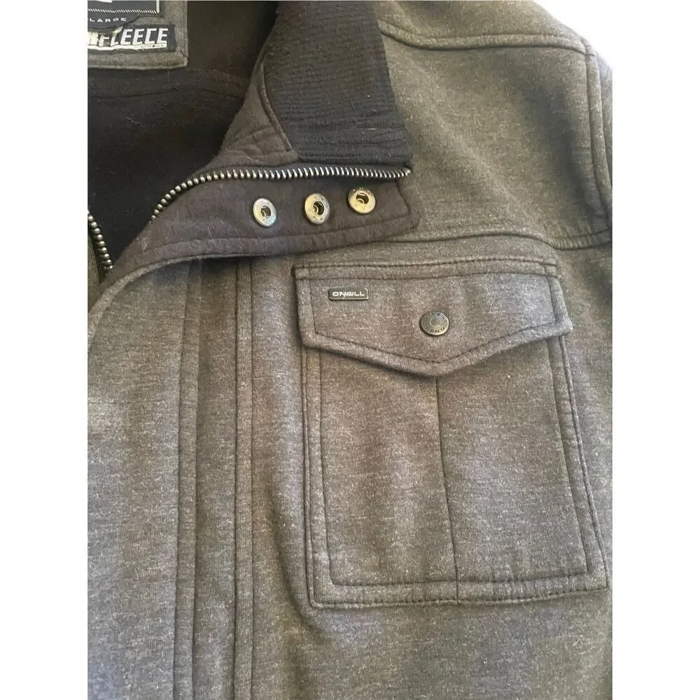 O’Neill Super Fleece Dark Gray Full Zip Button Down Mock Collar Men’s Jacket Siz
